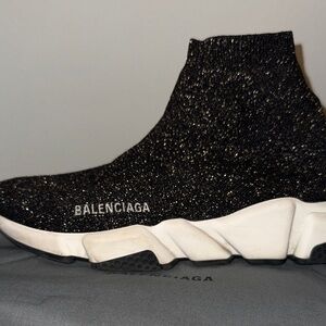 Balenciaga Black and Silver Glitter Sock Sneakers